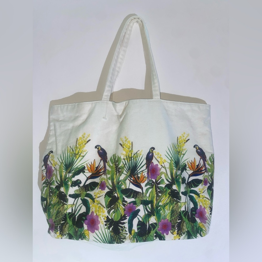 Clarins Floral Tropical Canvas Tote Bag
